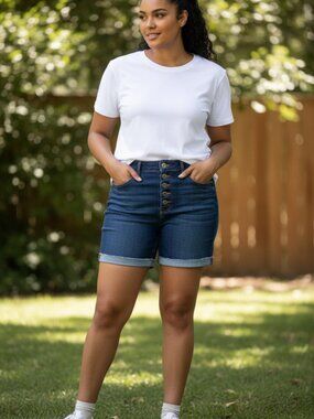 TORRID 5 Inch Vintage Stretch High-Rise Button Fly Blue Shorts size 28